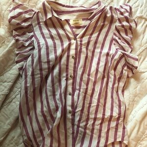 Short sleeve button down top with ruffled sleeves